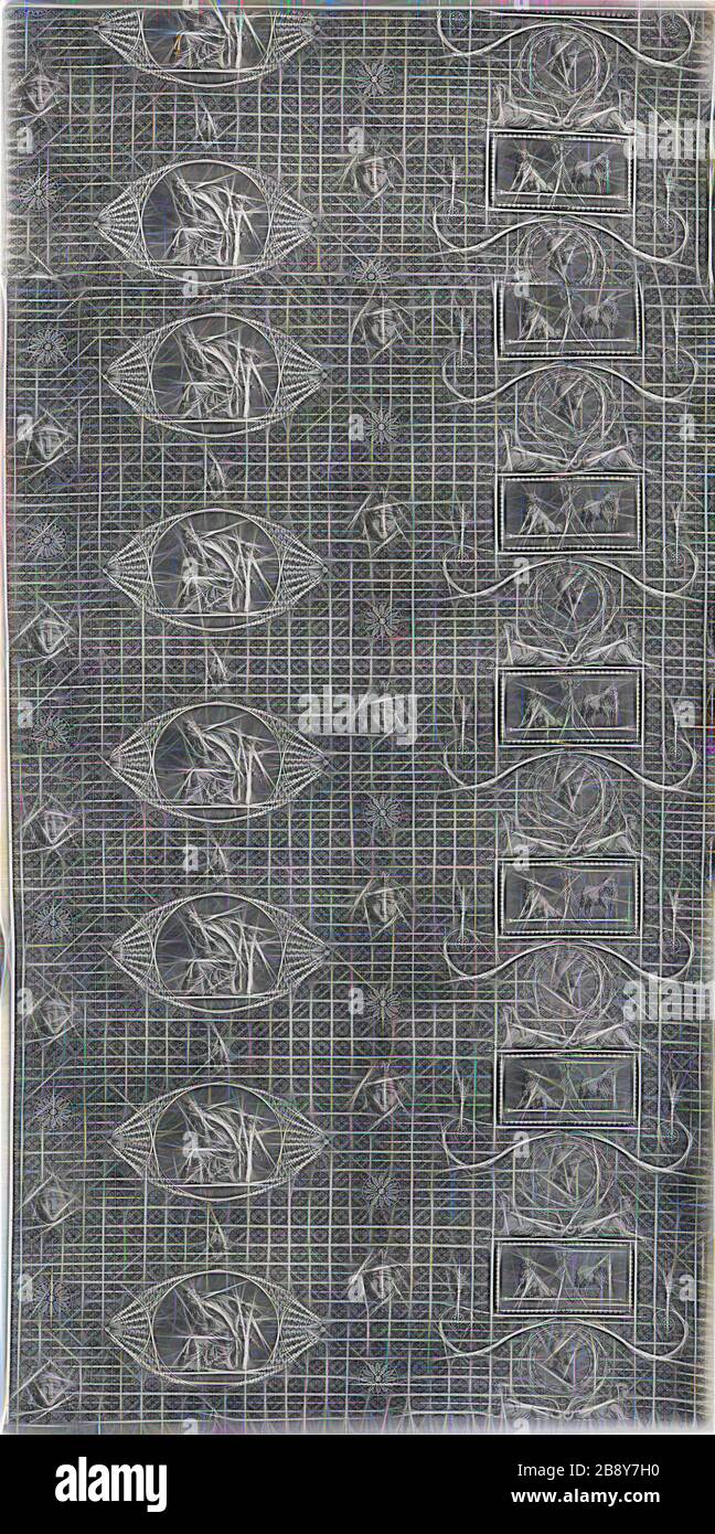 L’Amour Vainquerur (Love Triumphant) (tessuto d’arredo), c.1804, progettato da Jean Baptiste Huet (francese, 1745–1811) o Hippolyte Lebas (francese, 1782–1867), prodotto da Christophe Phillipe Oberkampf (francese, attivo 1738-1815), Francia, Jouy-en-Josas, Francia, 1/4 di cotone, piano, tela, ×, 197,1 in due pezzi incisi, ×, 975 cm,  , stampato in tessuto. Reinventata da Gibon, design di calda luce allegra di luminosità e raggi di luce radianza. Arte classica reinventata con un tocco moderno. Fotografia ispirata al futurismo, che abbraccia l'energia dinamica della tecnologia moderna, del movimento, della velocità A. Foto Stock