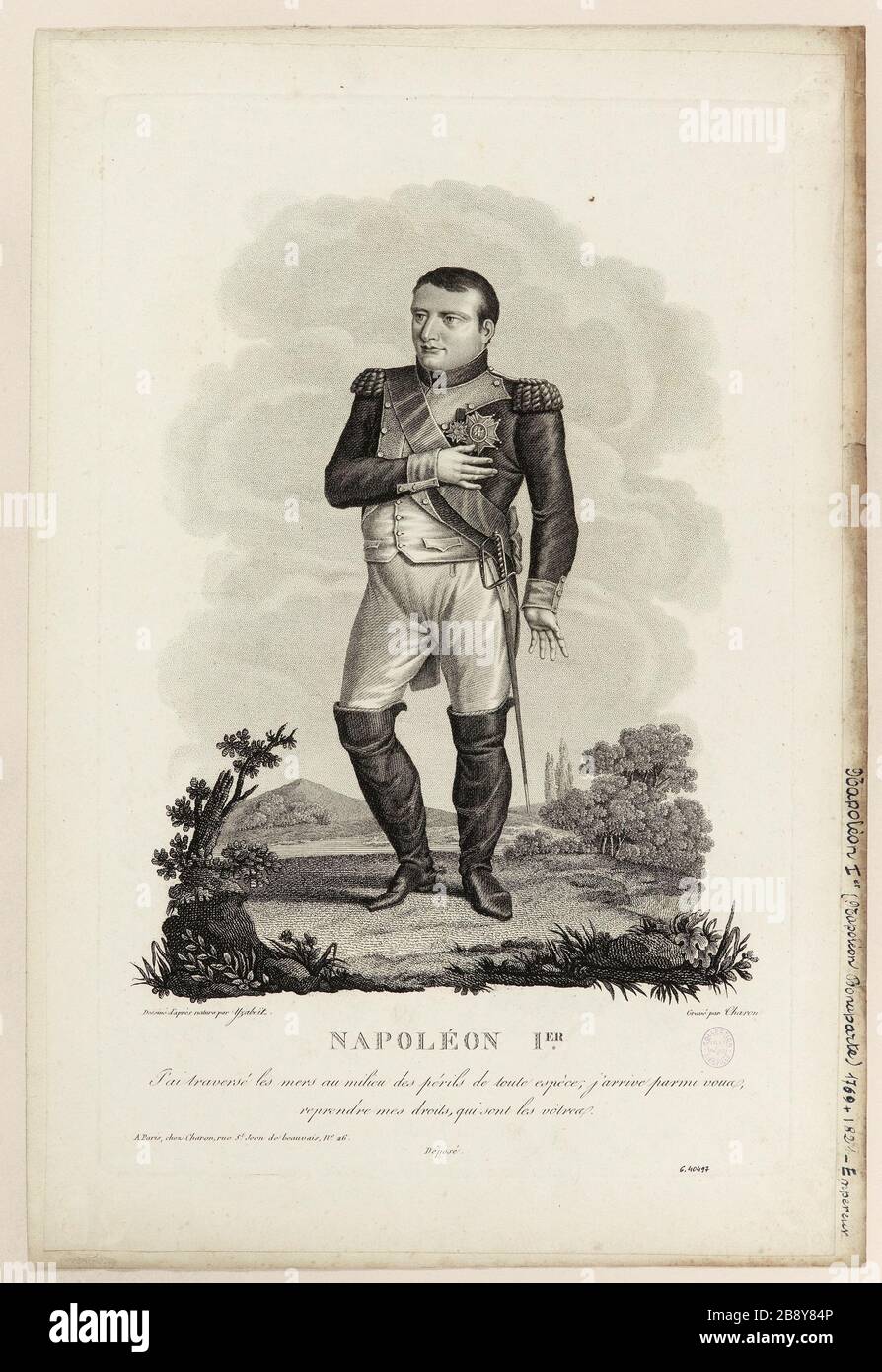 Napoleone / ho attraversato i mari in mezzo ai pericoli di ogni genere; vengo tra voi, / riprendo i miei diritti, che sono vostri. Foto Stock