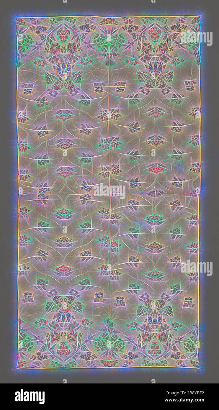 Pannello, c.1740, Francia, broccato in seta policroma, 207,2 × 108,8 cm (81 5/8 × 42 7/8 in.), Reimagined by Gibon, disegno di calore allegro di luminosità e raggi di luce radianza. Arte classica reinventata con un tocco moderno. La fotografia ispirata al futurismo, che abbraccia l'energia dinamica della tecnologia moderna, del movimento, della velocità e rivoluziona la cultura. Foto Stock