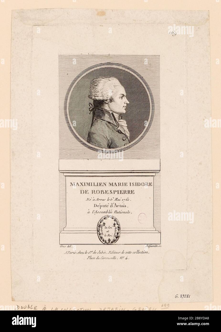 Maximilien Marie Isidore / Robespierre / nato ad Arras il 6 maggio 1760, / Vice Artois, / all'Assemblea Nazionale. Foto Stock