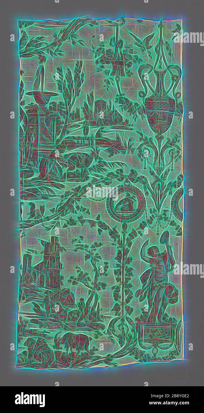 La Liberté Americaine (American Liberty) (tessuto per arredamento), 1783/89, progettato da Jean Baptiste Huet (francese, 1745–1811) dopo medaglioni incisi da Augustin Dupré (francese, 1748–1833) dopo altri, prodotto da Oberkampf Manufactory (francese, 1738–1815), Francia, Jouy-en-Josas, Francia, Cotton, ×, plain, 96,6 cm, ×, stampato in tessuto liscio, 918 cm. Reinventata da Gibon, design di calda luce allegra di luminosità e raggi di luce radianza. Arte classica reinventata con un tocco moderno. Fotografia ispirata al futurismo, che abbraccia l'energia dinamica della tecnologia moderna, del movimento, del spe Foto Stock