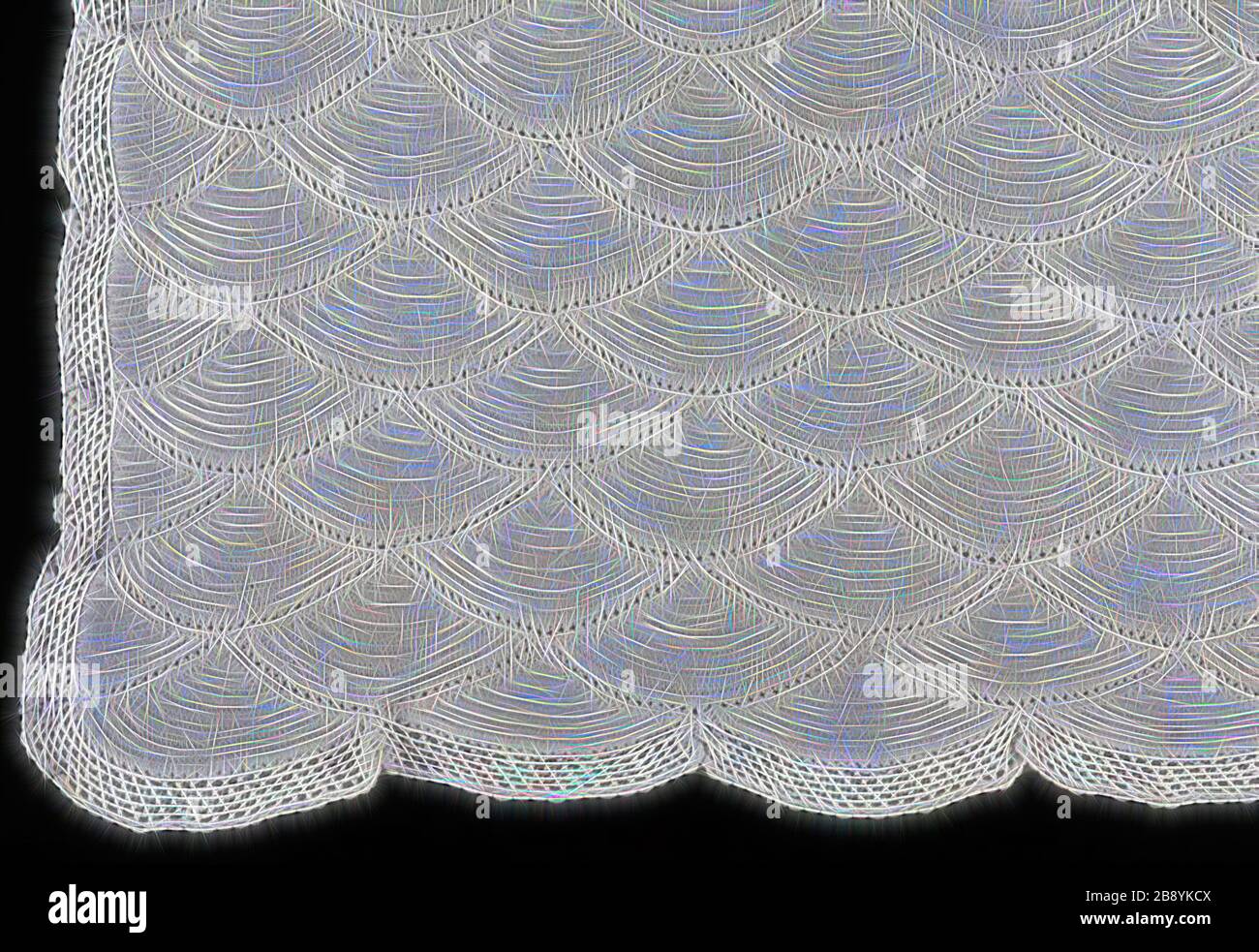 Copriletto, 1850/1900, Germania, cotone, aree di maglia piana unite da  uncinetto piano, bordo uncinetto piano, 172,5 x 201,5 cm (67 7/8 x 79 3/4  in.), Reimagined da Gibon, disegno di calore allegro