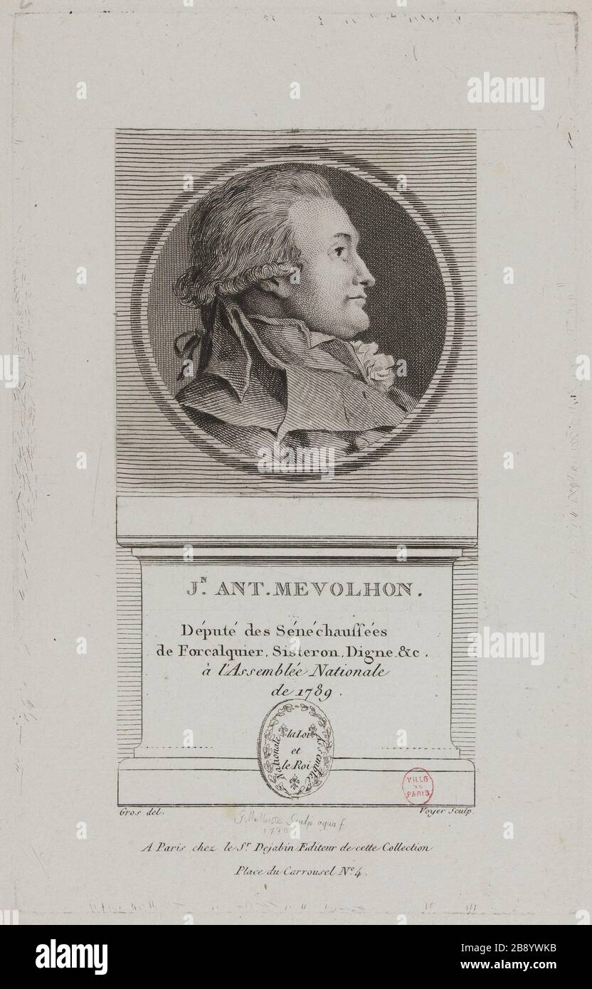 Jean Antoine Mevolhon, deputato di Sénéchauffées. François Voyez (1746-05). "Jean Antoine Mevolhon, député des Sénéchauffées". Fisionotrace. Parigi, musée Carnavalet. Foto Stock