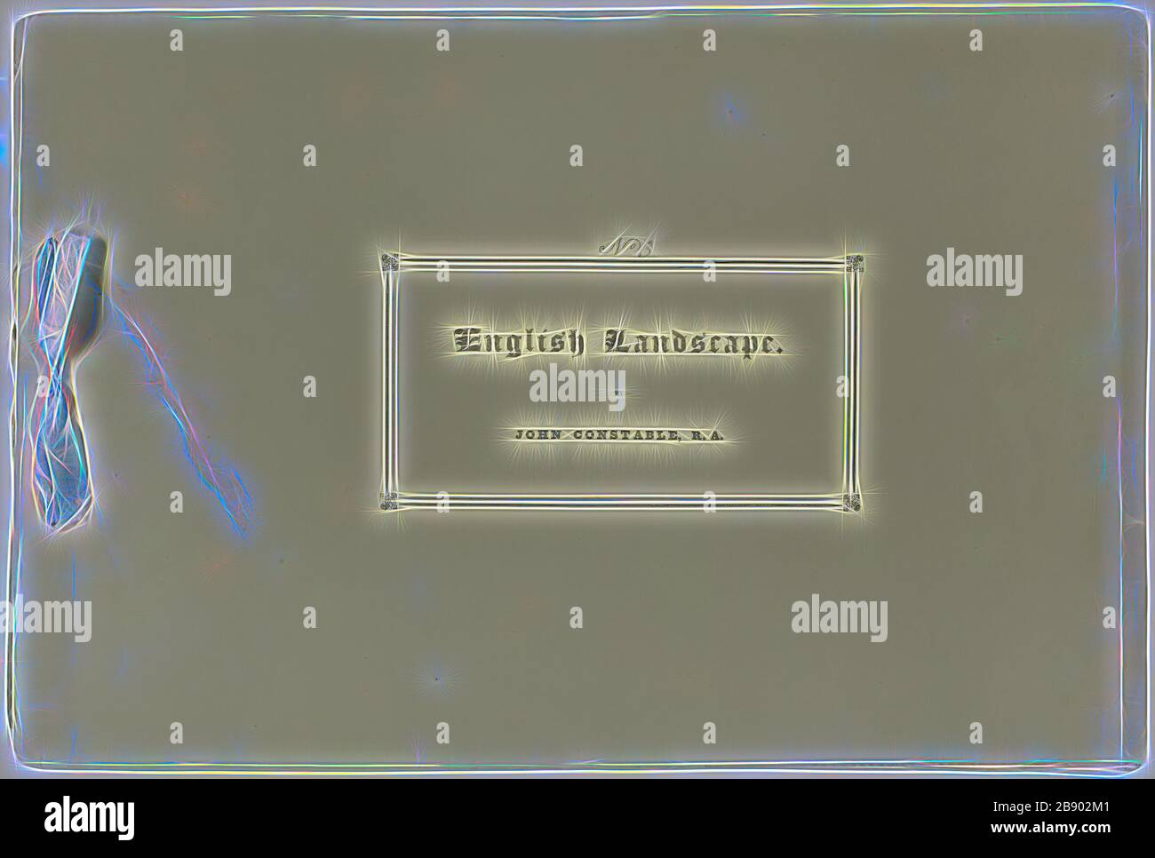 Vari soggetti del paesaggio caratteristico del paesaggio inglese, 1830/32, David Lucas (inglese, 1802-1881), dopo John Constable (inglese, 1776-1837), Inghilterra, Portfolio Cover, 305 × 465 mm (volume), Reimagined by Gibon, design di calore allegro di luminosità e raggi di luce radianza. Arte classica reinventata con un tocco moderno. La fotografia ispirata al futurismo, che abbraccia l'energia dinamica della tecnologia moderna, del movimento, della velocità e rivoluziona la cultura. Foto Stock