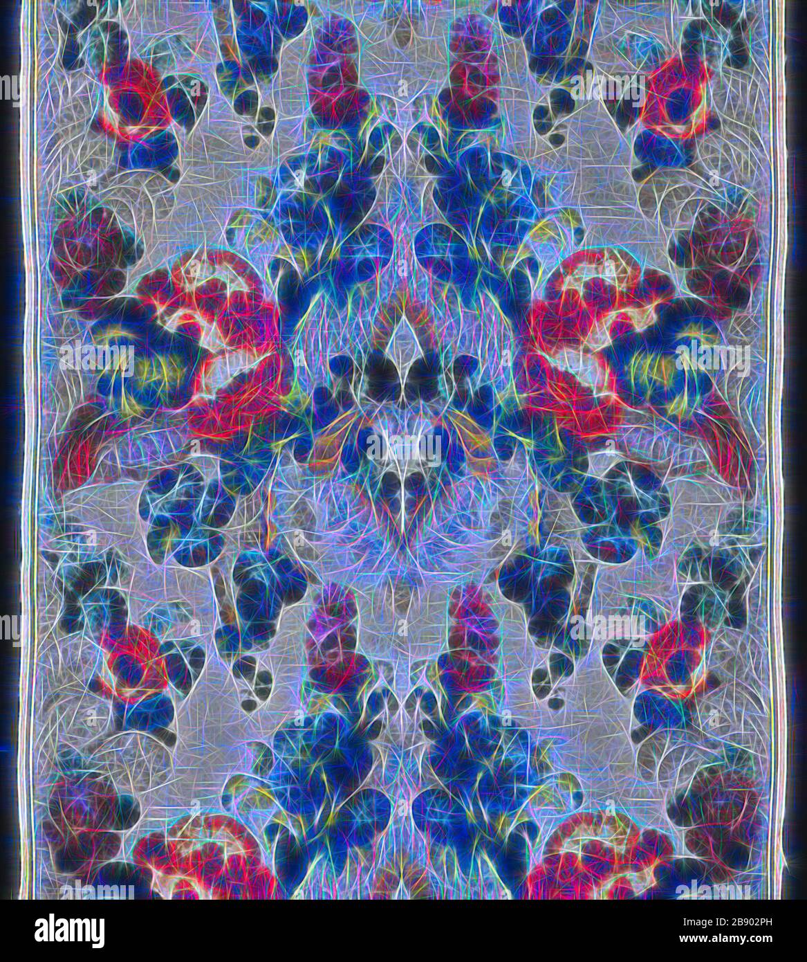 Pannello, 1701/25, Francia, Seta, ciniglia di seta, E la seta dorata-metallo-striscia-incartata, ordito-galleggiante di fronte 3:1 tessitura spezzata di twill con trama-galleggiante di fronte 1:3 'S' intrecci di orditi di legame secondario e trame supplementari di fronte e di broccatura, 107.2 × 55 cm (41 1/4 × 21 5/8 in.), Reimagined da Gibon, disegno di calore allegro di luminosità e raggi di luce radiance. Arte classica reinventata con un tocco moderno. La fotografia ispirata al futurismo, che abbraccia l'energia dinamica della tecnologia moderna, del movimento, della velocità e rivoluziona la cultura. Foto Stock
