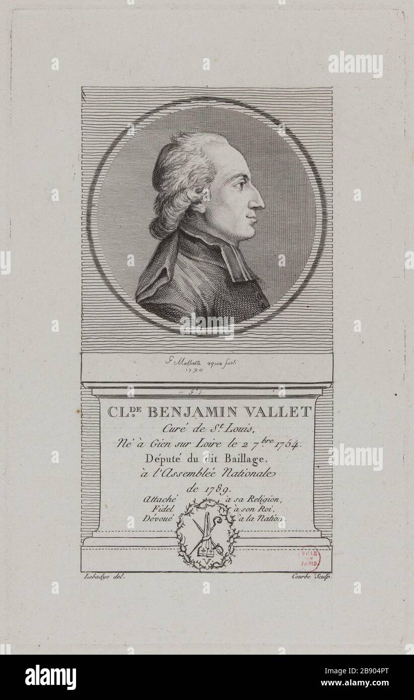 Benjamin Claude Vallet, pastore di San Luigi, MP Bailiwick di Gien sur Loire all'Assemblea Nazionale nel 1789. Georges Malbeste, ou Malbête (1753-1843). "Claude Benjamin Vallet, curé de St Louis, député du Baillage de Gien sur Loire à l'Assemblée Nationale de 1789". Fisionotrace. Parigi, musée Carnavalet. Foto Stock