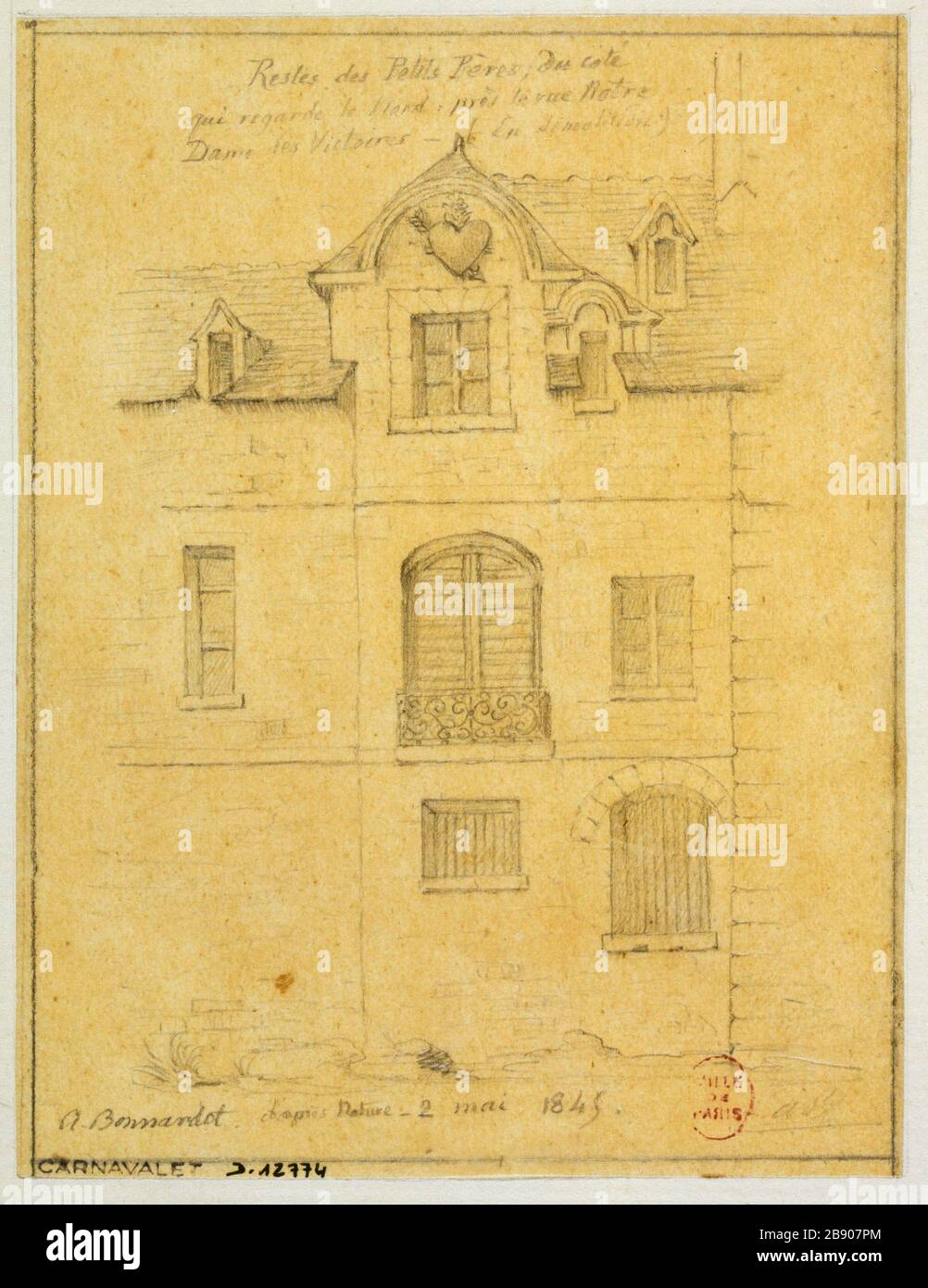 Resti del Convento del piccolo Padre Alfred Bonnardot (1808-1884). Restes du Couvent des Petits Pères. Crayon sur papier jaune, 1845. Parigi, musée Carnavalet. Foto Stock