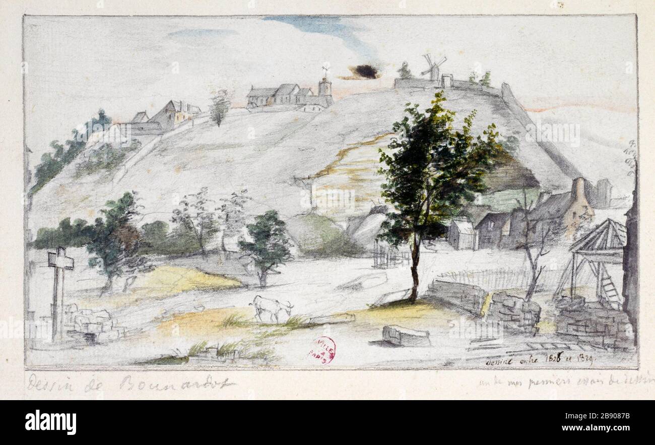 Montmartre Alfred Bonnardot (1808-1884). Montmartre. Crayon et aquarelle sur papier crème, 1826-1829. Parigi, musée Carnavalet. Foto Stock