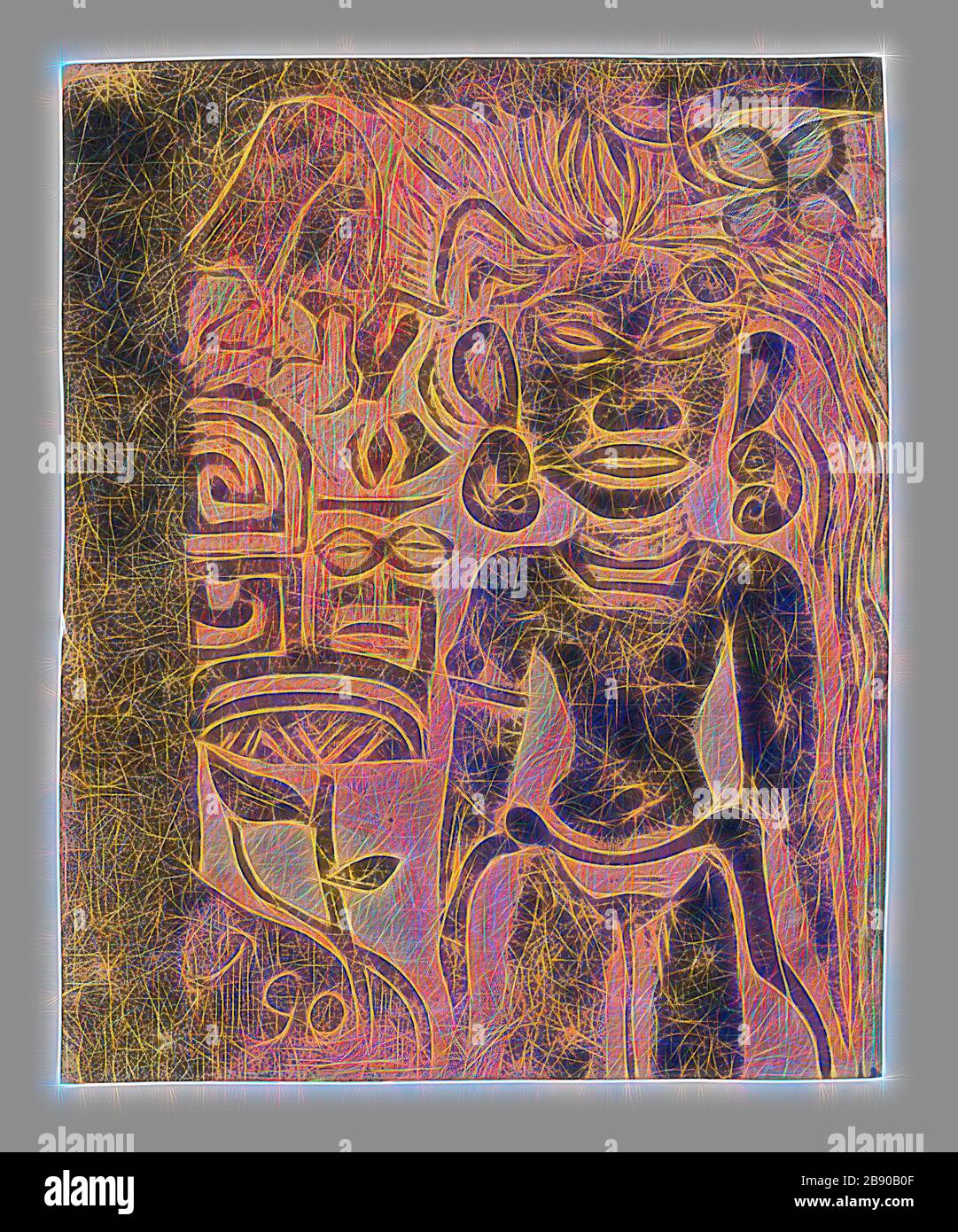 Idolo tahitiano - la dea Hina, 1894/95, Paul Gauguin, francese, 1848-1903,  Francia, stampa a blocchi di legno in inchiostro nero, su pennello e  solvente sottile e applicato selettivamente ocra gialla, arancio rossastro