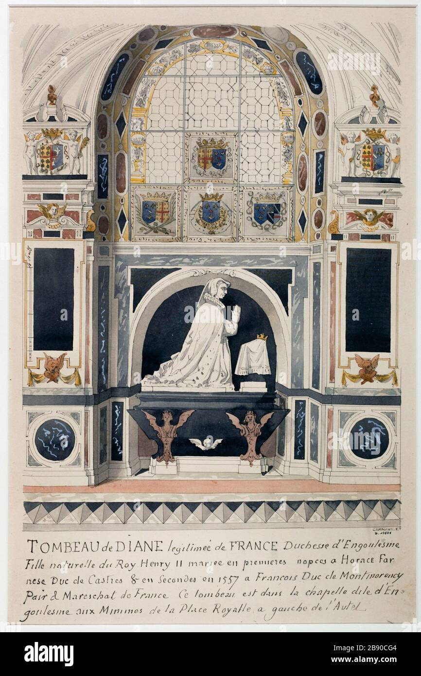 Tomba di Diana, Duchessa di Angouleme, figlia di Enrico II Boitte (Monsieur). Tombeau de Diane, duchesse d'Angoulême, fille de Enrico II Plume et aquarelle sur papier crème. Parigi, musée Carnavalet. Foto Stock