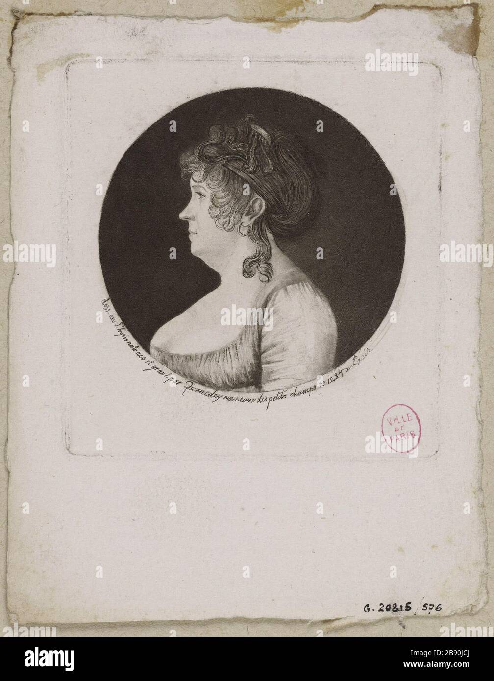 Ritratto di una donna, fine XVIII secolo / inizio XIX secolo. Edmé Quenedey (1756-1830). Ritratto d'une femme, fin XVIIIème siècle - début XIXème siècle. Fisionotrace. 1799-1815. Parigi, musée Carnavalet. Foto Stock