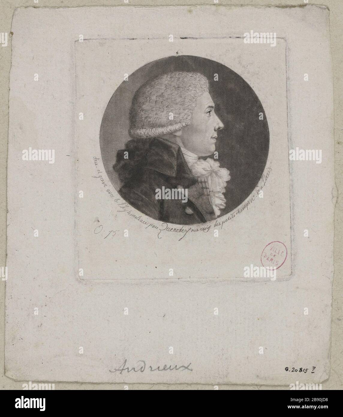 Ritratto del Sig. Andrieux (Francois-Guillaume-Jean-Stanislas) (6 maggio 1759 10 maggio 1833 Strasburgo-Parigi), drammaturgo Edmé Quenedey (1756-1830). "Portrait de Monsieur Andrieux (François-Guillaume-Jean-Stanislas) (6 mai 1759 Strasburgo-10 mai 1833 Parigi), poète dramatique". Fisionotrace. Parigi, musée Carnavalet. Foto Stock
