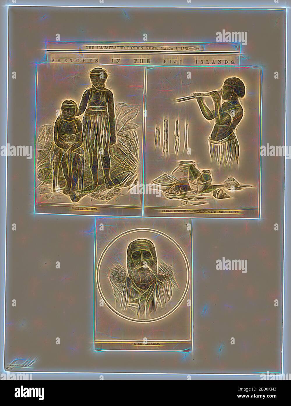 Homo sapiens, Print, Homo sapiens è l'unica specie umana esistente. Il nome è latino per uomo saggio ed è stato introdotto nel 1758 da Carl Linnaeus (che è lui stesso il lectotype per la specie)., Figi, Reimagined da Gibon, disegno di calore allegro di luminosità e raggi di luce radianza. Arte classica reinventata con un tocco moderno. La fotografia ispirata al futurismo, che abbraccia l'energia dinamica della tecnologia moderna, del movimento, della velocità e rivoluziona la cultura. Foto Stock