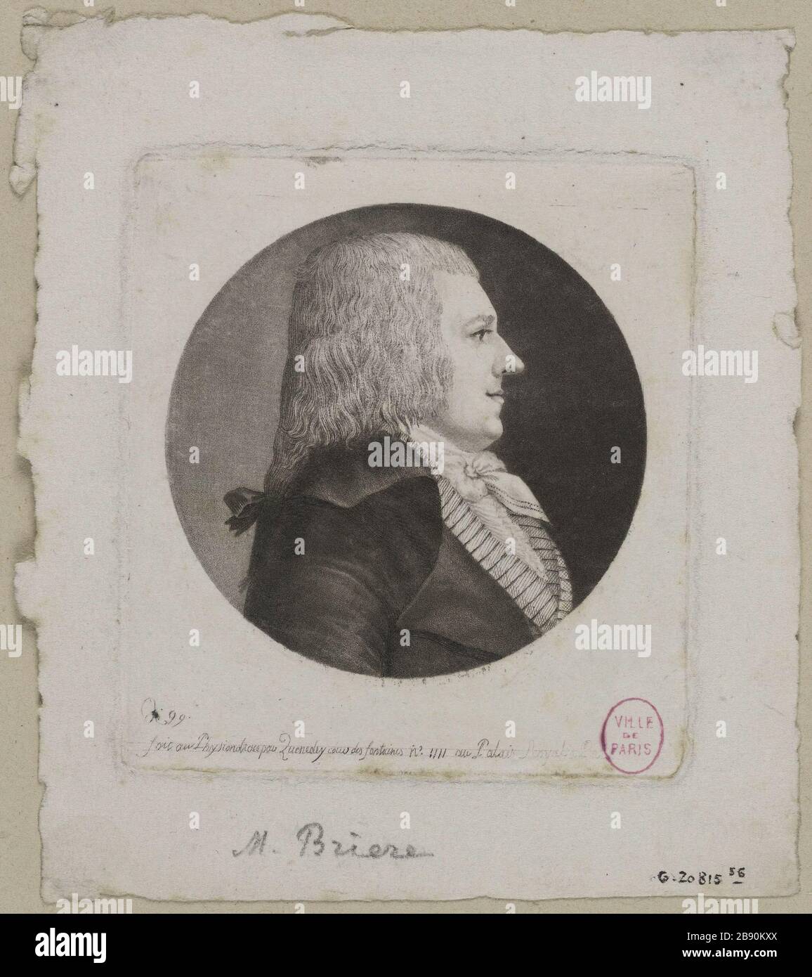 Ritratto di Brière (Daniel - Jacques Jean - David), 1761 - 1835), avvocato e legislatore Edmé Quenedey (1756-1830). 'Portrait de Monsieur Brière (Daniel - Jacques Jean - David), 1761 - 1835), avocat et législateur'. Fisionotrace. Parigi, musée Carnavalet. Foto Stock