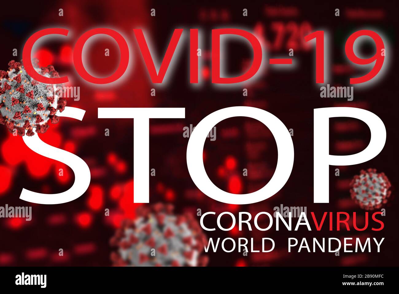 Illustrazione 3D. STOP coronavirus COVID-19 COVID-19 SARS, virus 2020 , MERS-cov , WORLD PANDEMY. Illustrazione 3D Foto Stock