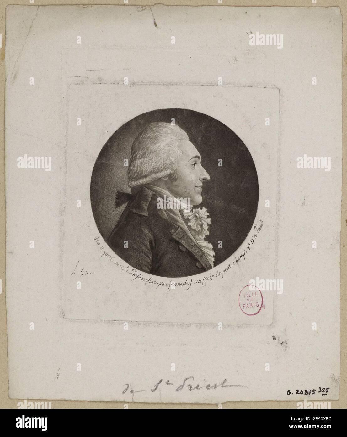 Ritratto di Monsieur de Saint-Priest. Edmé Quenedey (1756-1830). 'Portrait de Monsieur de Saint-Priest'. Fisionotrace. 1786-1830. Parigi, musée Carnavalet. Foto Stock