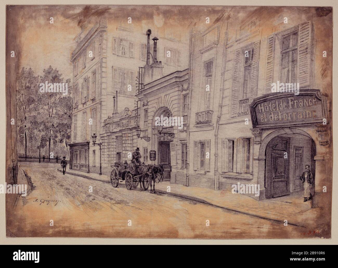 Rue de Beaune 7 ° arrondissement. J. Grigny. Rue de Beaune, Parigi (VIIème arr.). Plume avec rehuts de gouache. Parigi, musée Carnavalet. Foto Stock