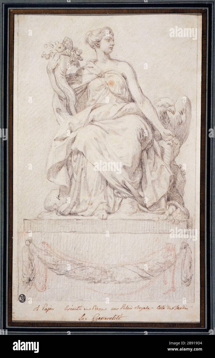 Progetto di statua della generosità per il Palazzo reale Augustin Pajou (1730-1809). La Générosité, projet de statuation pour le Palais Royal. Mine de plomb et léger rehuts de sanguine. Parigi, musée Carnavalet. Foto Stock