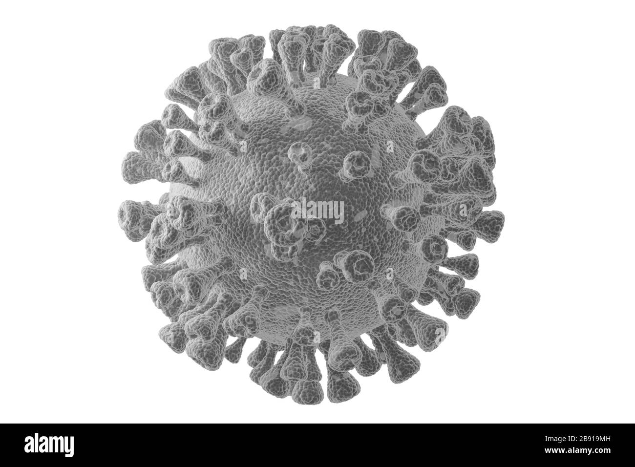 Luminoso modello di closeup virus cellulare nocivo isolato su uno sfondo omogeneo coronavirus covid 2020 Foto Stock
