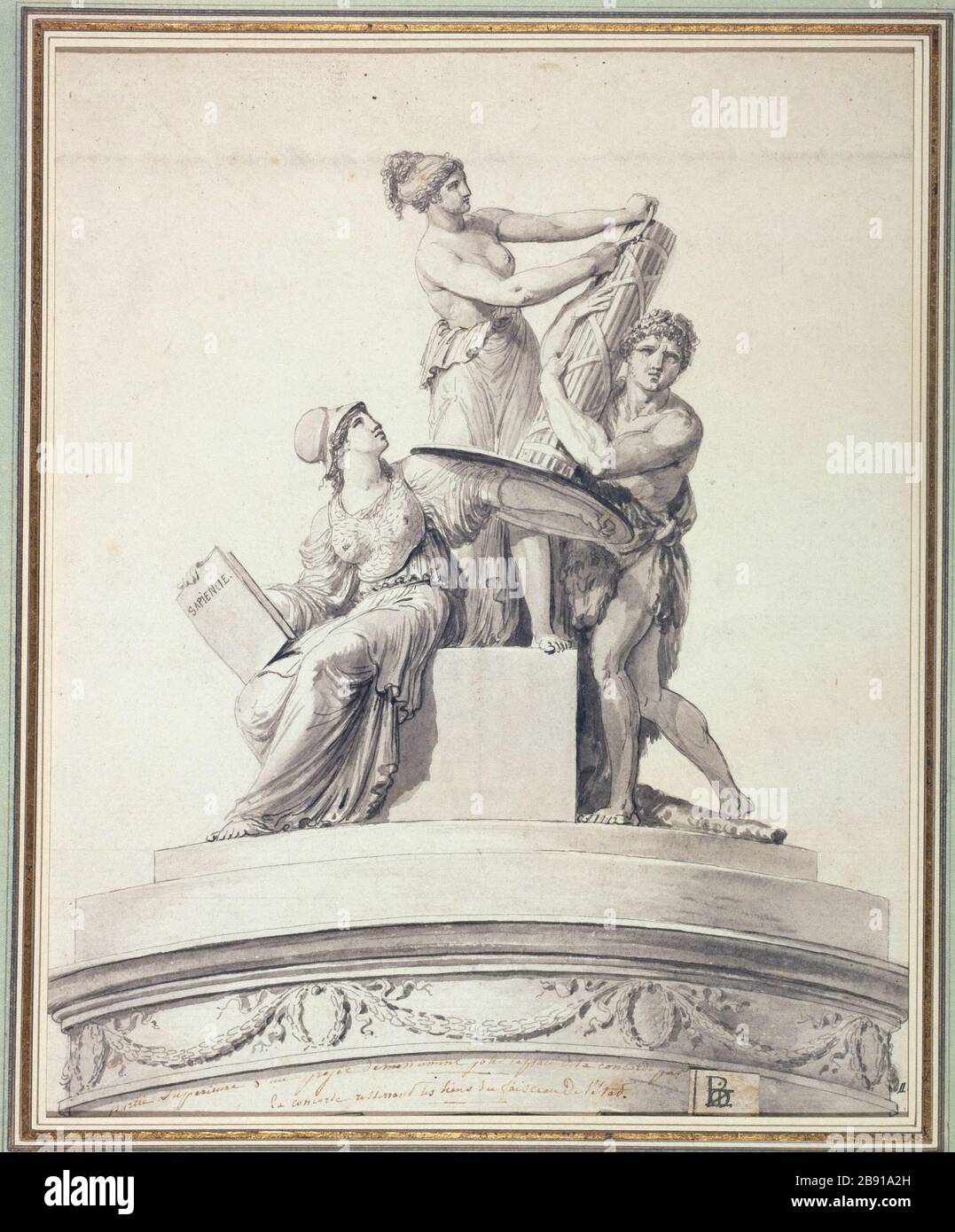 Progetto di monumento alla Place de la Concorde Carlo Luca pozzi (1734-1812). Projet de Monument pour la Place de la Concorde. Aquarelle en camaïeu, lavis. Parigi, musée Carnavalet. Foto Stock