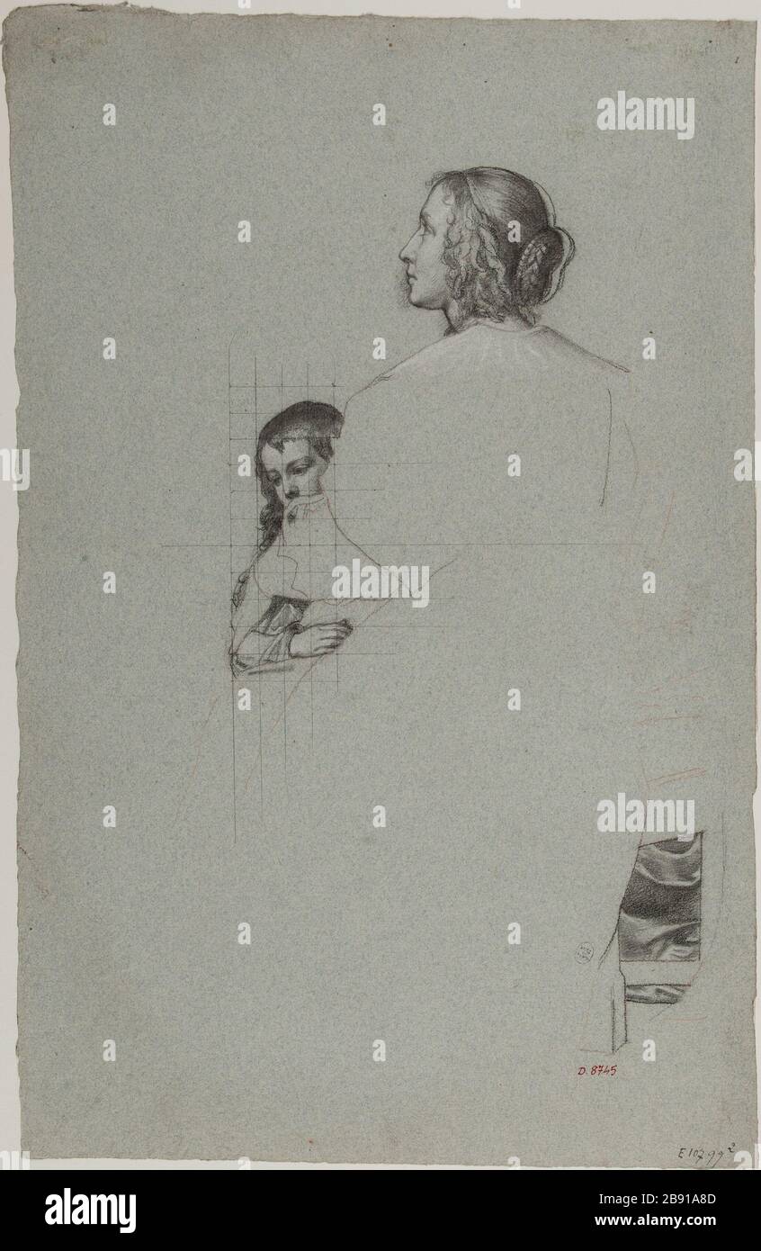 La donna seduta e il suo figlio Richomme, Jules (1818-1903). La femme assise et son enfant. Pierre noire et blanche. Parigi, musée Carnavalet. Foto Stock