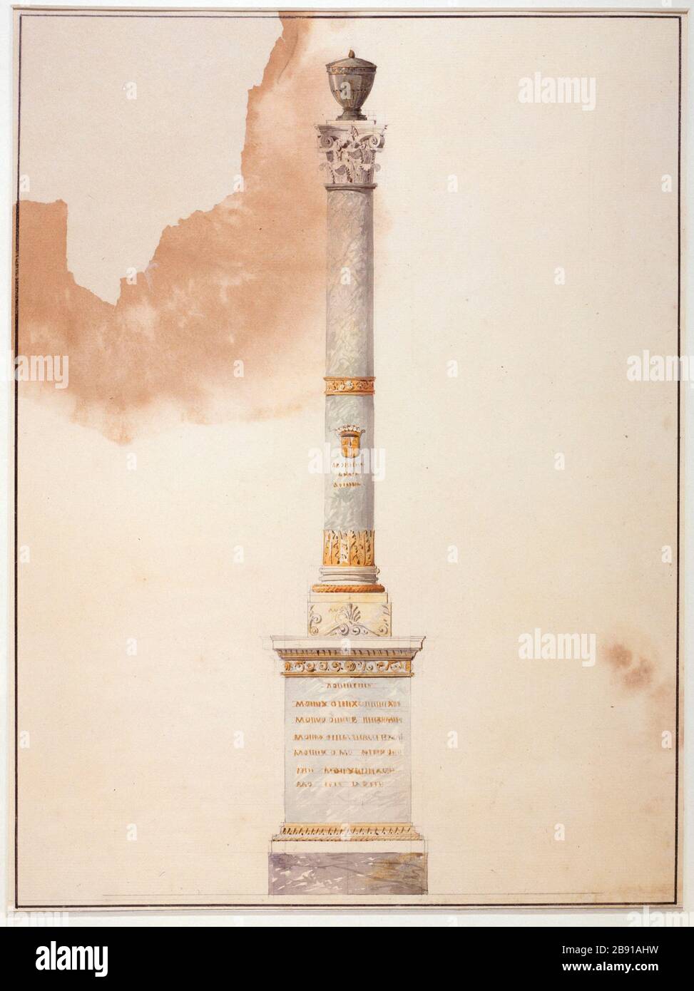 Monumento del progetto con colonna che sostiene un urna Achille-François-René Leclère (1785-1853). Projet du Monument funéraire avec colonne supportant une urne. Crayon, acquarelle. Parigi, musée Carnavalet. Foto Stock