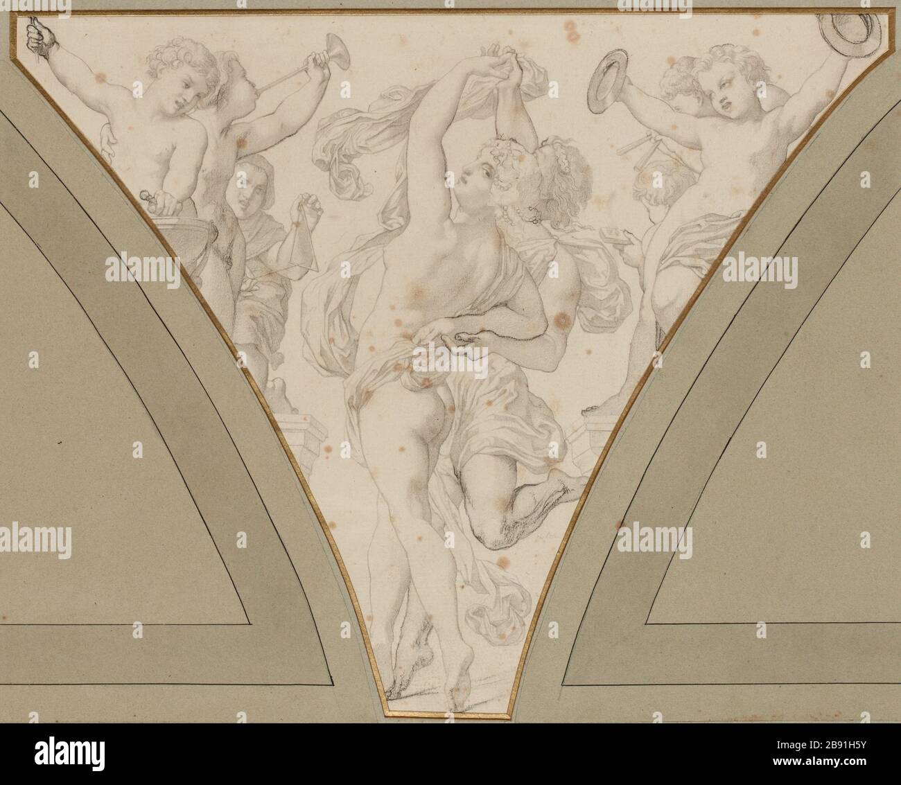 Disegno per la decorazione della Sala delle parti del Municipio, 1852 Danza e Musica Foto Stock