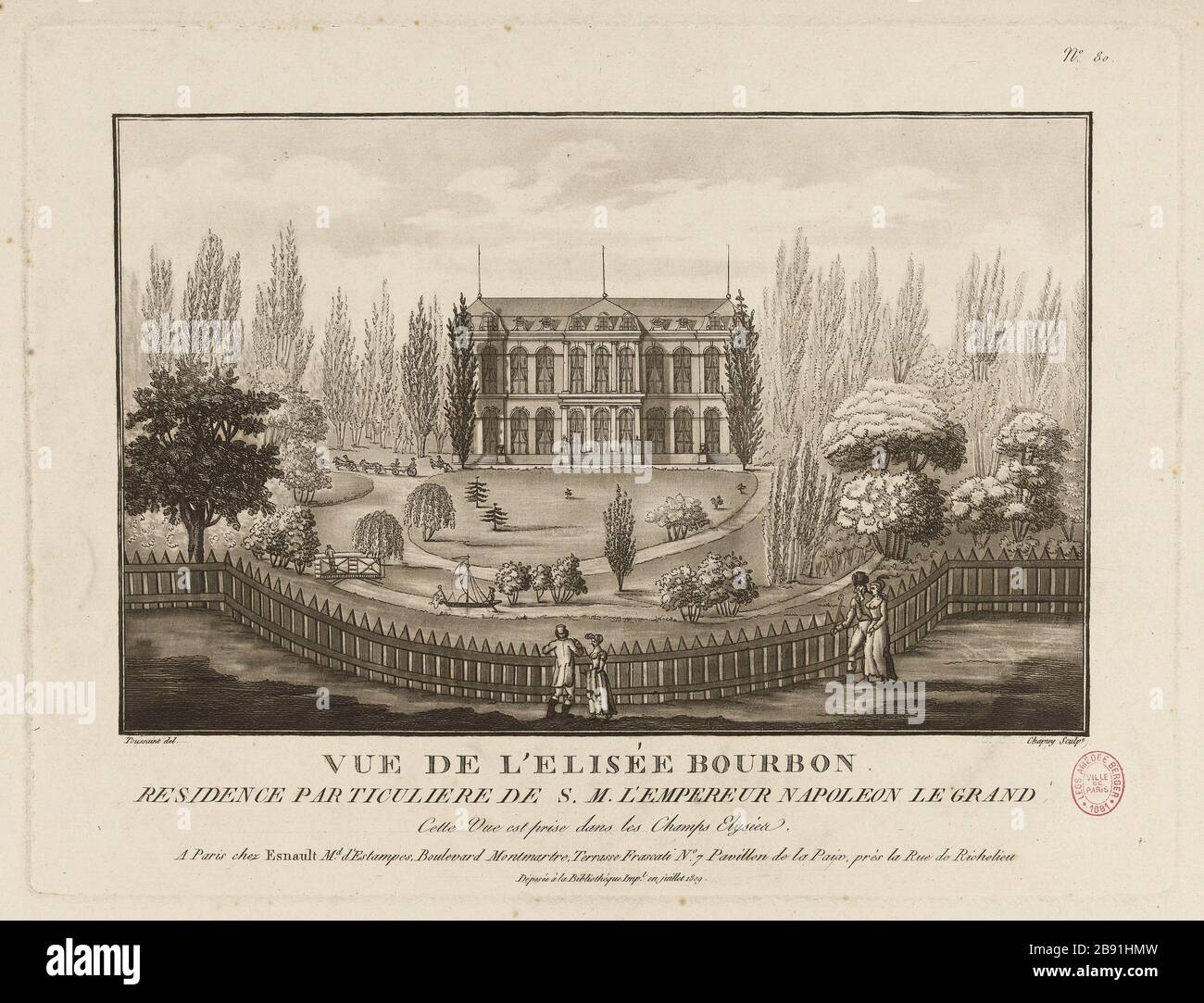 Visualizza Elisha Bourbon Nicolas-Marie-Joseph Chapuy (1790-1858) et Toussaint. Vue de l'Elisée Bourbon (Palais de l'Elysée). Parigi (VIIIème arr.). Aquatinte. Parigi, musée Carnavalet. Foto Stock