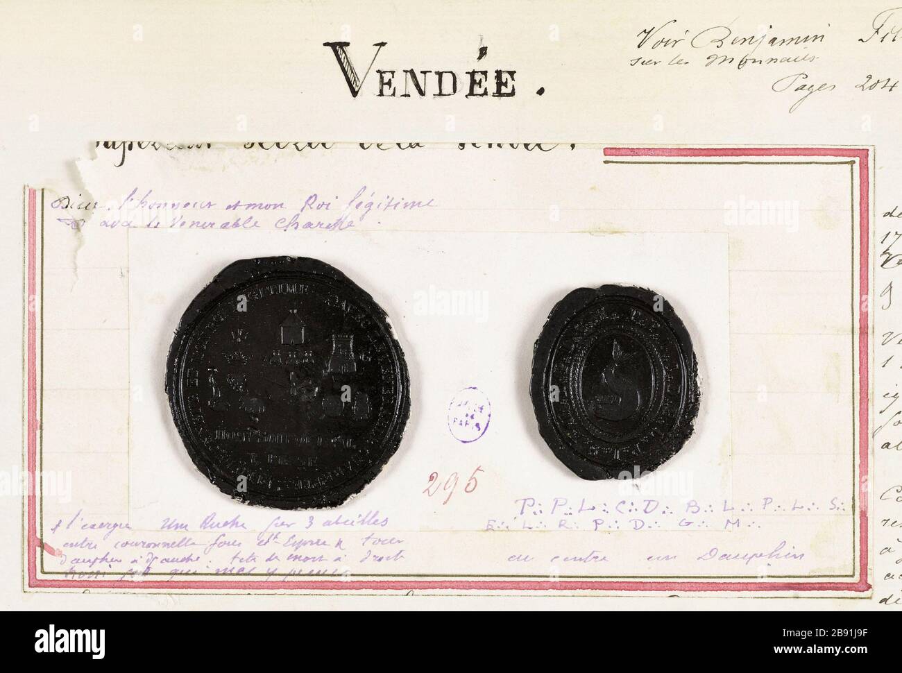 Impronta di timbro con registrazione Anonyme. Empreinte de cachet avec iscrizione. cire noire. Parigi, musée Carnavalet. Foto Stock