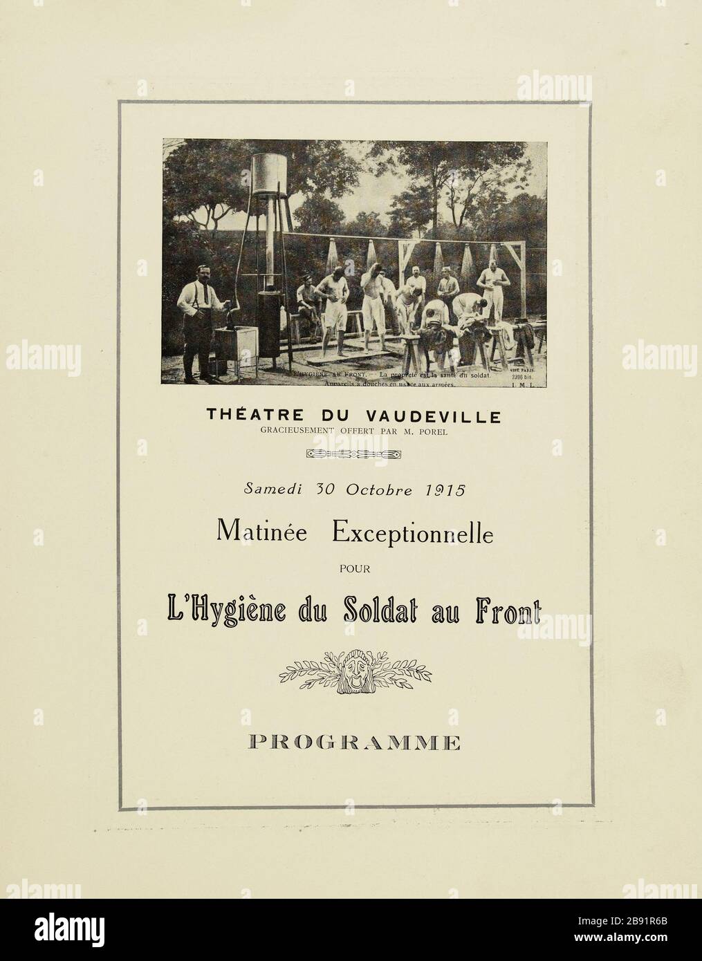 Eccezionale programma mattutino per l'igiene al Soldier Front, Théâtre du Vaudeville, ottobre 1915 (7 pagine) Program de la Matinée exceptionnelle pour l'Hygiène du Soldat au Front, Théâtre du Vaudeville, ottobre 1915 (7 pagine). Edizioni Willy Fischer. Mixte di tecnica. . Parigi, musée Carnavalet. Foto Stock