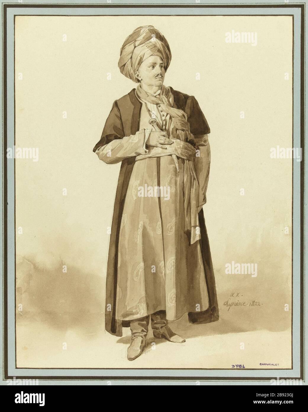 SIMON CHENARD (1758-1831), CANTANTE DI ZEMIRA E AZOR XAVIER LEPRINCE (1799-1826). 'imon Chenard (1758-1831), chanteur, dans Zémire et Azor'. Lavis. 1810-1826. Parigi, musée Carnavalet. Foto Stock