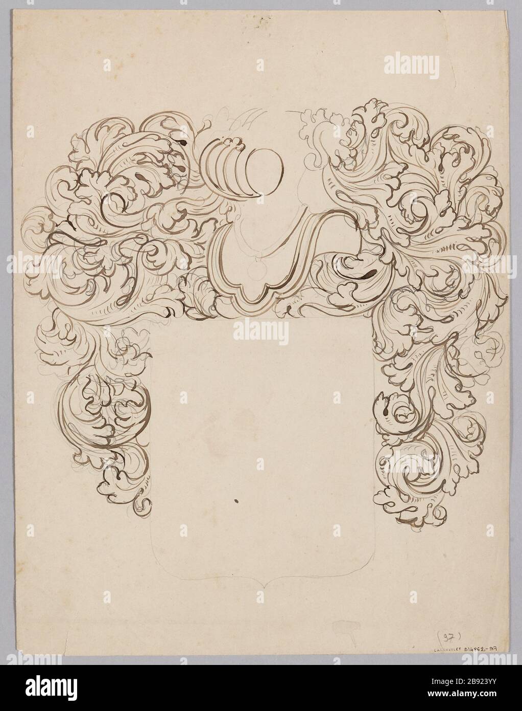 Progetto per un motivo araldico in vetro colorato civile. (Titolo fittizio) Foto Stock