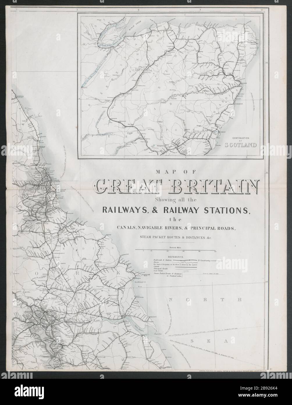 Gran Bretagna mostra tutte le ferrovie… Yorkshire Northumbs costa DOWER 1868 mappa Foto Stock