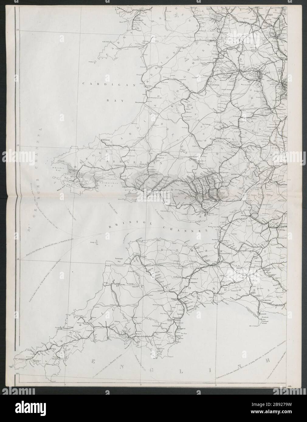 "Gran Bretagna che mostra tutte le ferrovie…" Galles e SW Inghilterra. DOWER 1868 mappa Foto Stock