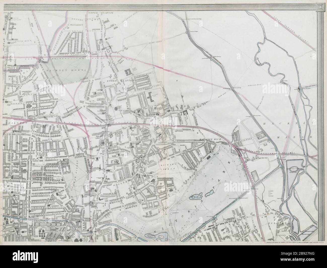 "CASSELLS LONDON NE. Hackney Old Ford Dalston Homerton Clapton. Mappa WELLER 1868 Foto Stock