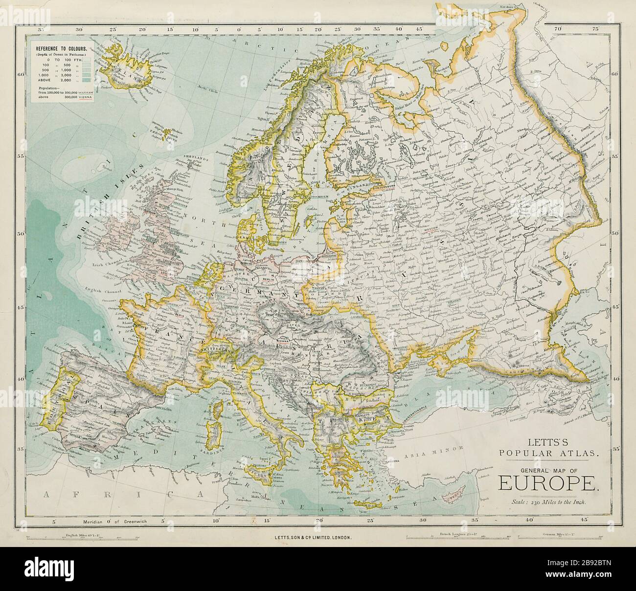 EUROPA carta politica Austria-Ungheria Russia Impero Ottomano. LETTS 1884 vecchio Foto Stock