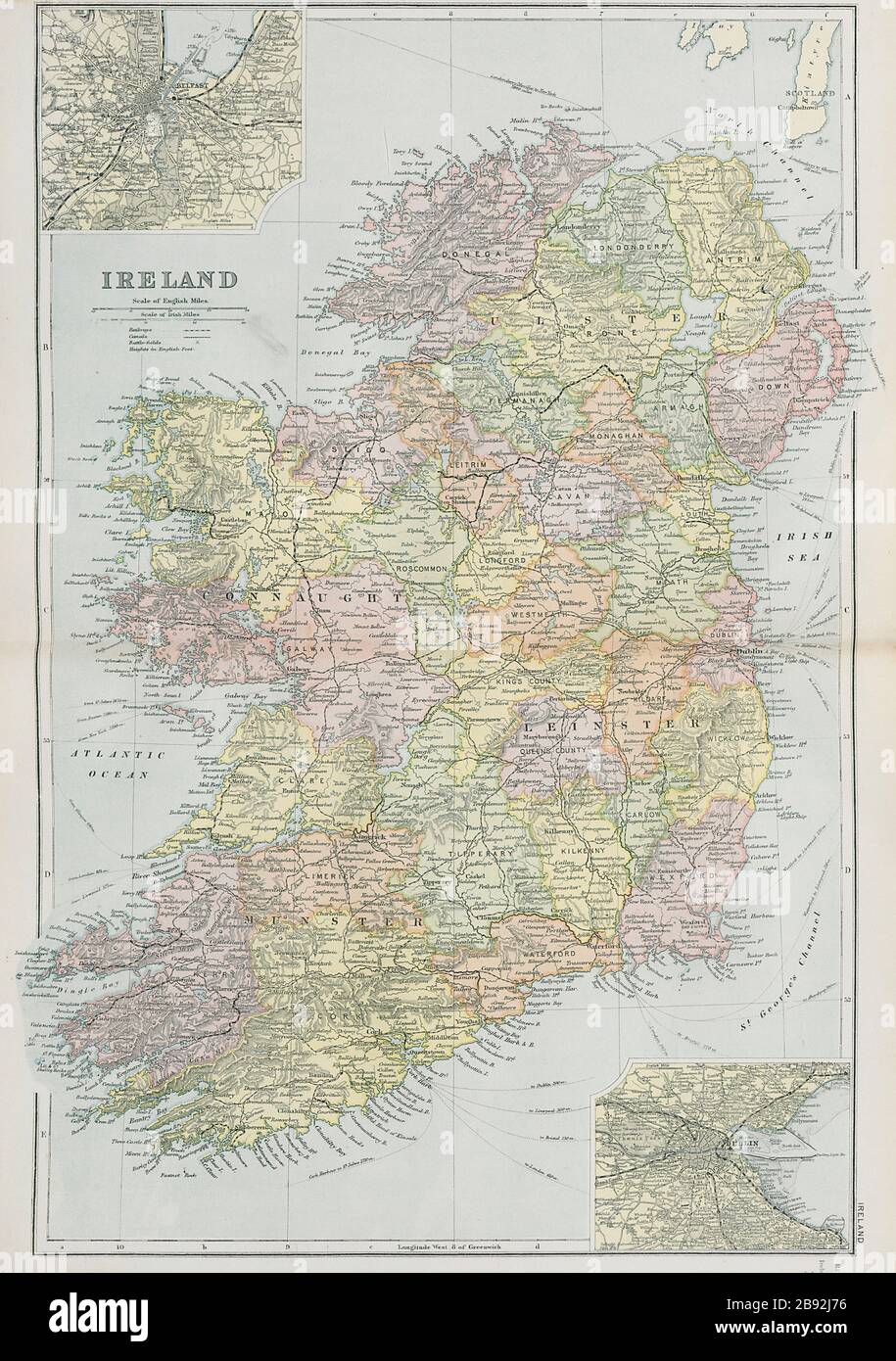 IRLANDA. Inset Belfast & Dublin. BACON 1900 vecchia mappa antica vintage planimetria Foto Stock