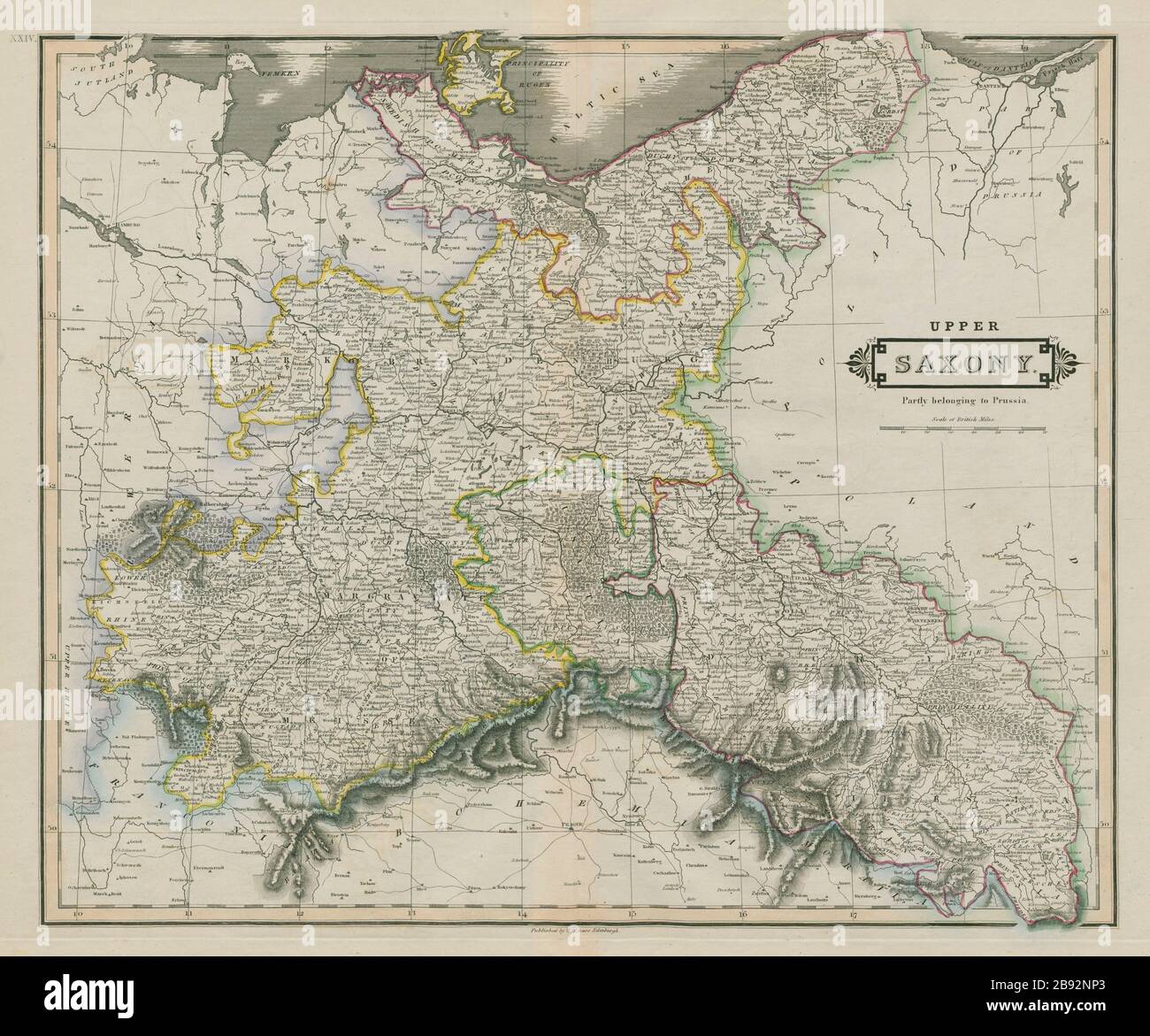 Alta Sassonia, in parte appartenente alla Prussia. E Germania. W Polonia. LIZARS 1842 mappa Foto Stock