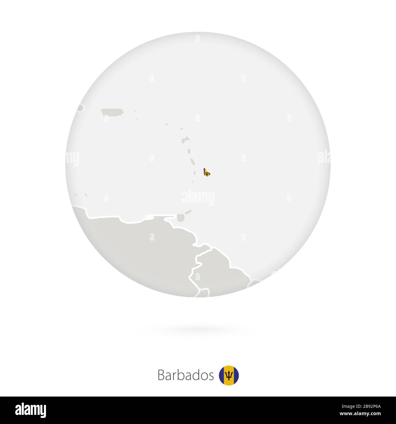 Mappa delle Barbados e bandiera nazionale in un cerchio. Mappa delle Barbados contorno con bandiera. Illustrazione vettoriale. Illustrazione Vettoriale