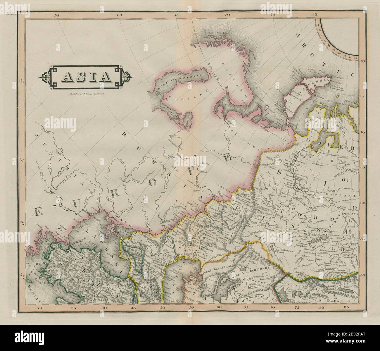 Asia nord-occidentale. Russia Siberia occidentale Kazakistan. LIZARS 1842 vecchia mappa Foto Stock