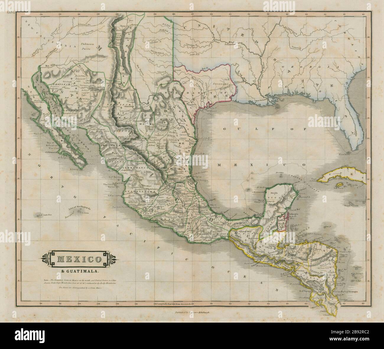 Messico e Guatimala con la Repubblica del Texas. LIZARS 1842 antica mappa Foto Stock