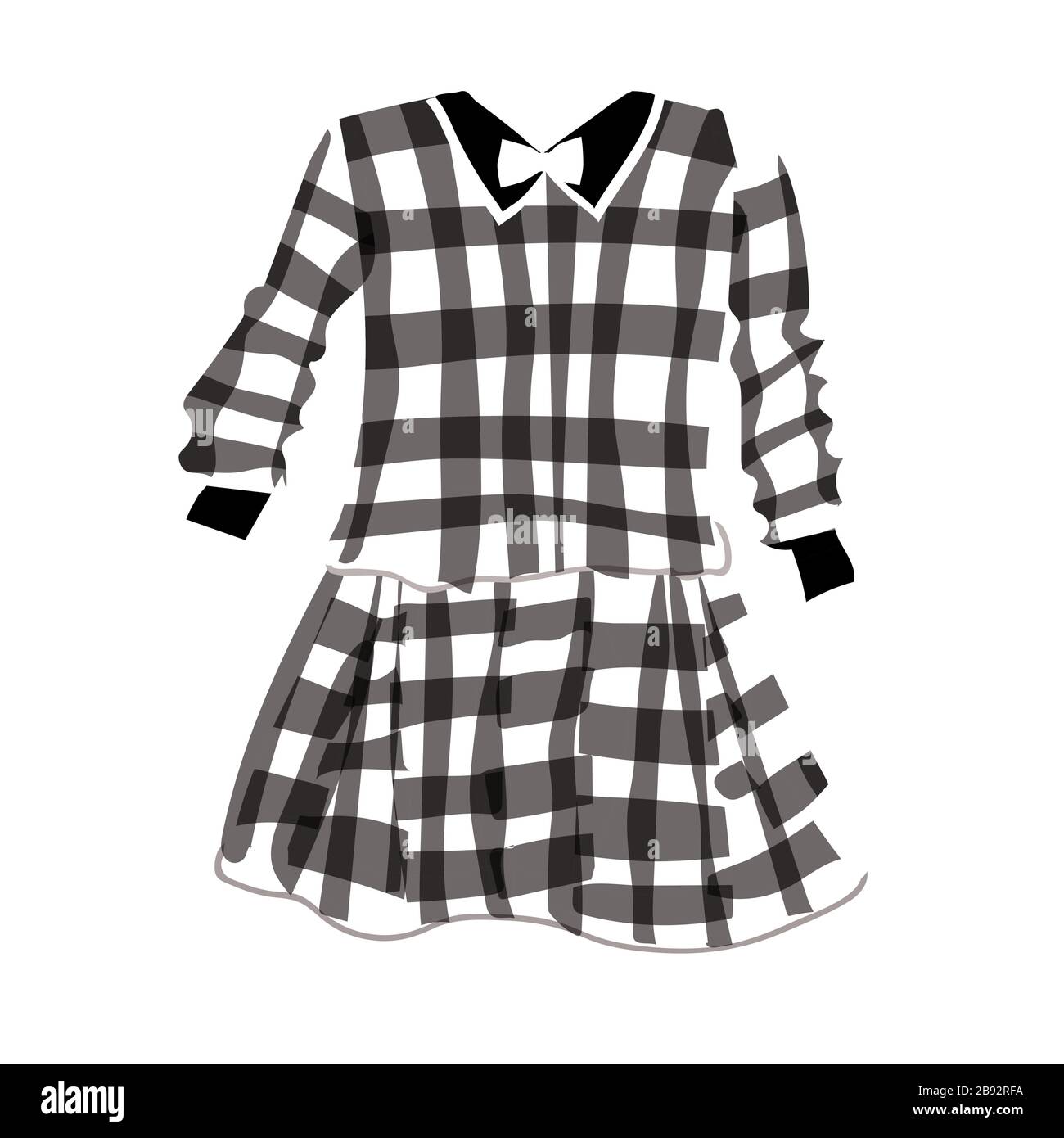 Modello di abito alla moda per le bambine. Abito a plaid. Plaid. Tuta per bambini. Principessa. Uniforme scolastica. Illustrazione vettoriale isolata su un bianco Illustrazione Vettoriale