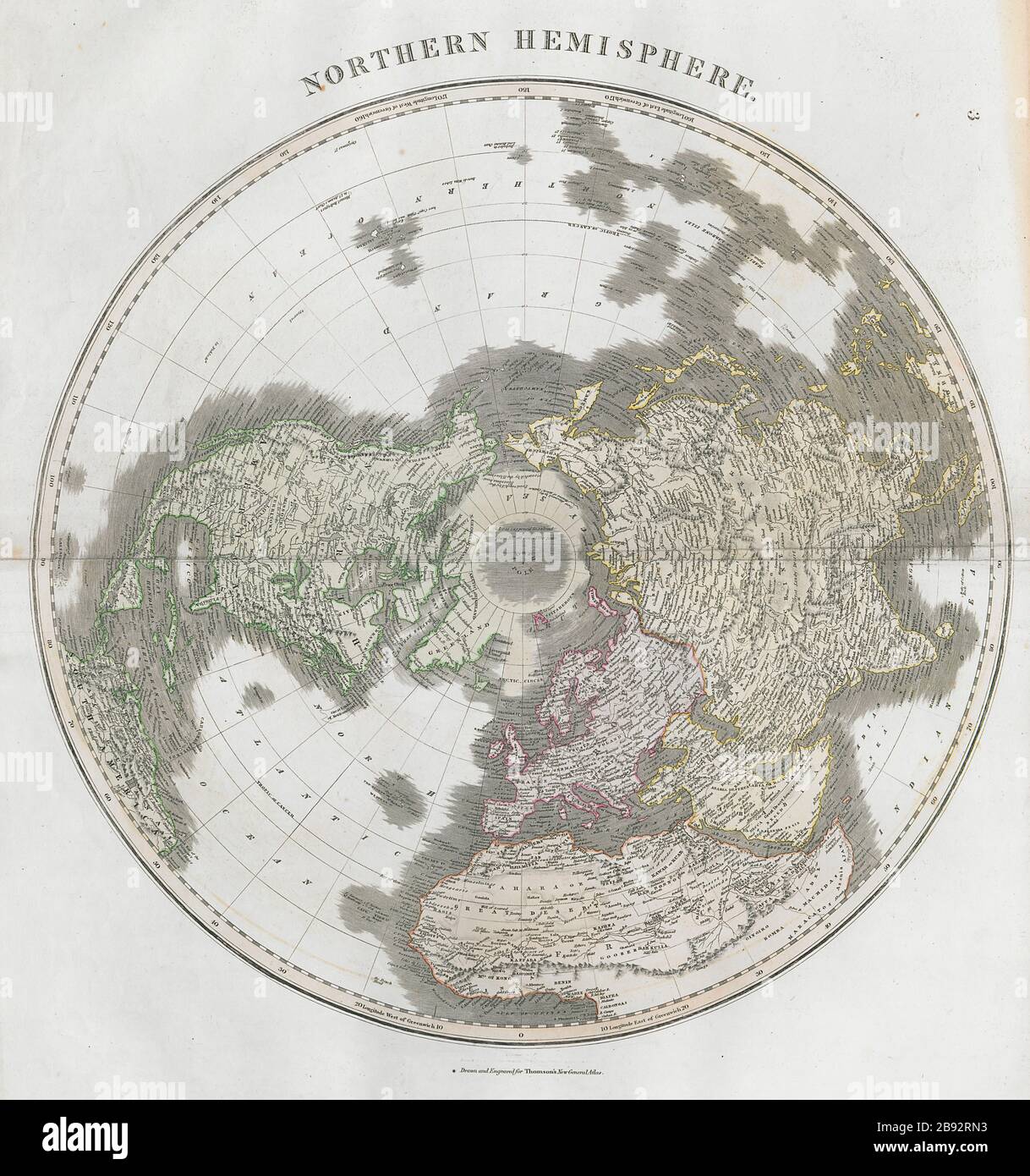 "Emisfero settentrionale". Artico Europa Asia America Africa. THOMSON 1830 vecchia mappa Foto Stock