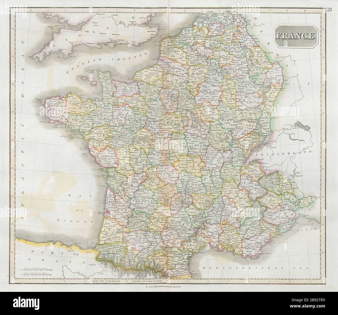 Primo Impero francese con 13 départements belgi e 6 piemontesi. THOMSON 1830 mappa Foto Stock