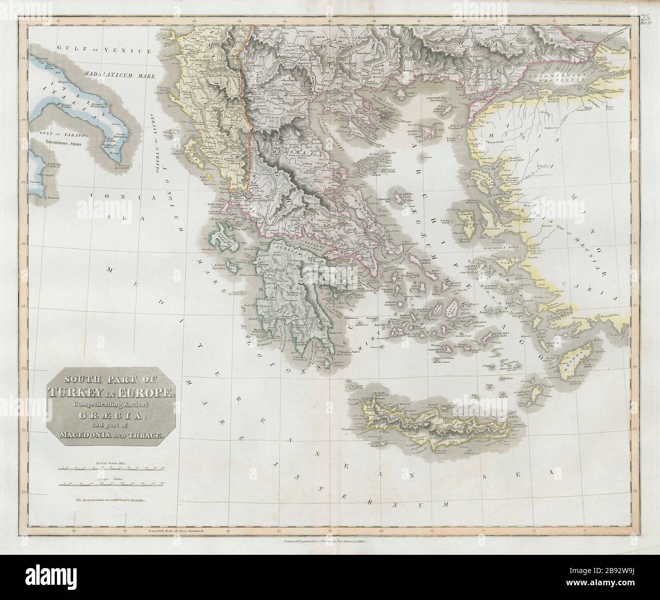 Parte meridionale della Turchia in Europa. Grecia e Egeo. Albania. THOMSON 1830 vecchia mappa Foto Stock