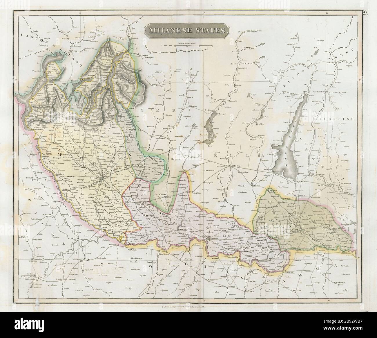 Stati milanesi. Alto po. Mantova. Lombardia meridionale. Italian Lakes THOMSON 1830 map Foto Stock