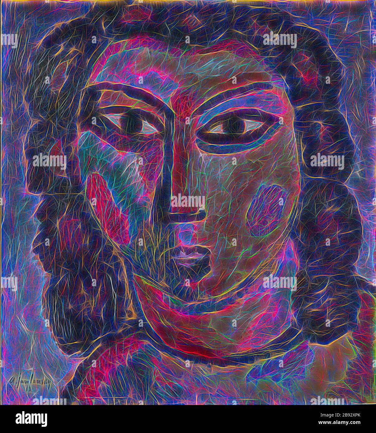 Ricci bruni [verso: Ritratto di Helene, c. 1913], 1913, olio su cartone, 53,5 x 49,5 cm, firmato e datato a., l .: A. Jawlensky 13, scritto verso: o.r., con matite: Ricci marroni [..?] 19, (per mano di qualcun altro): u., di colore rosso: Appartiene a Karl im Obersteg, u.r., di colore rosso: KIO, u.r., a matita: No.19, Stiftung im Obersteg, deposito nel Kunstmuseum Basel 2004, Alexej von Jawlensky, Torschok/Twer 1864–1941 Wiesbaden, Reimagined by Gibon, disegno di calore allegro di luminosità e raggi di luce radianza. Arte classica reinventata con un tocco moderno. Fotografia ispirata al futurismo, Foto Stock