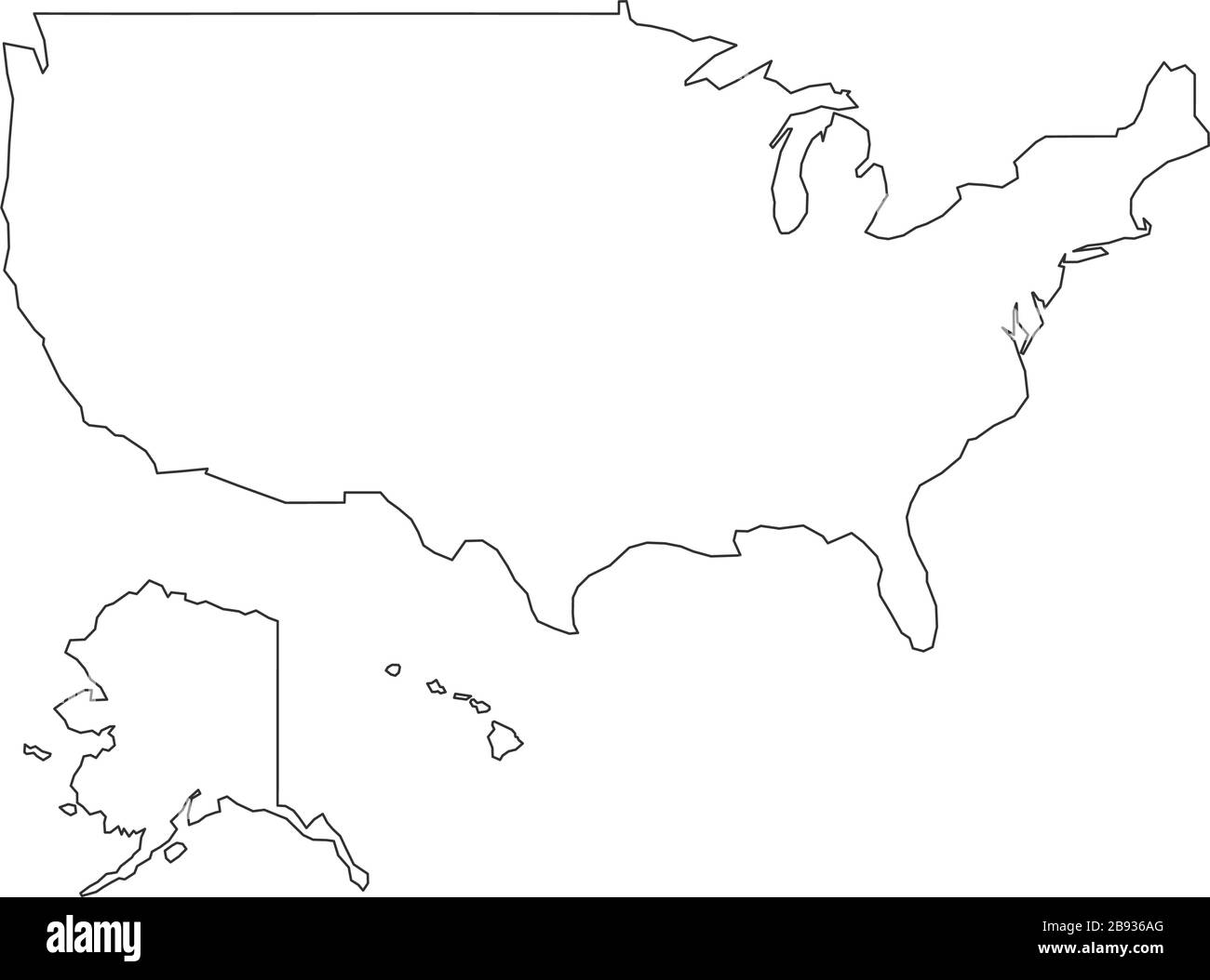 Semplice mappa lineare degli stati uniti. Illustrazione vettoriale in stock isolata su sfondo bianco. Illustrazione Vettoriale