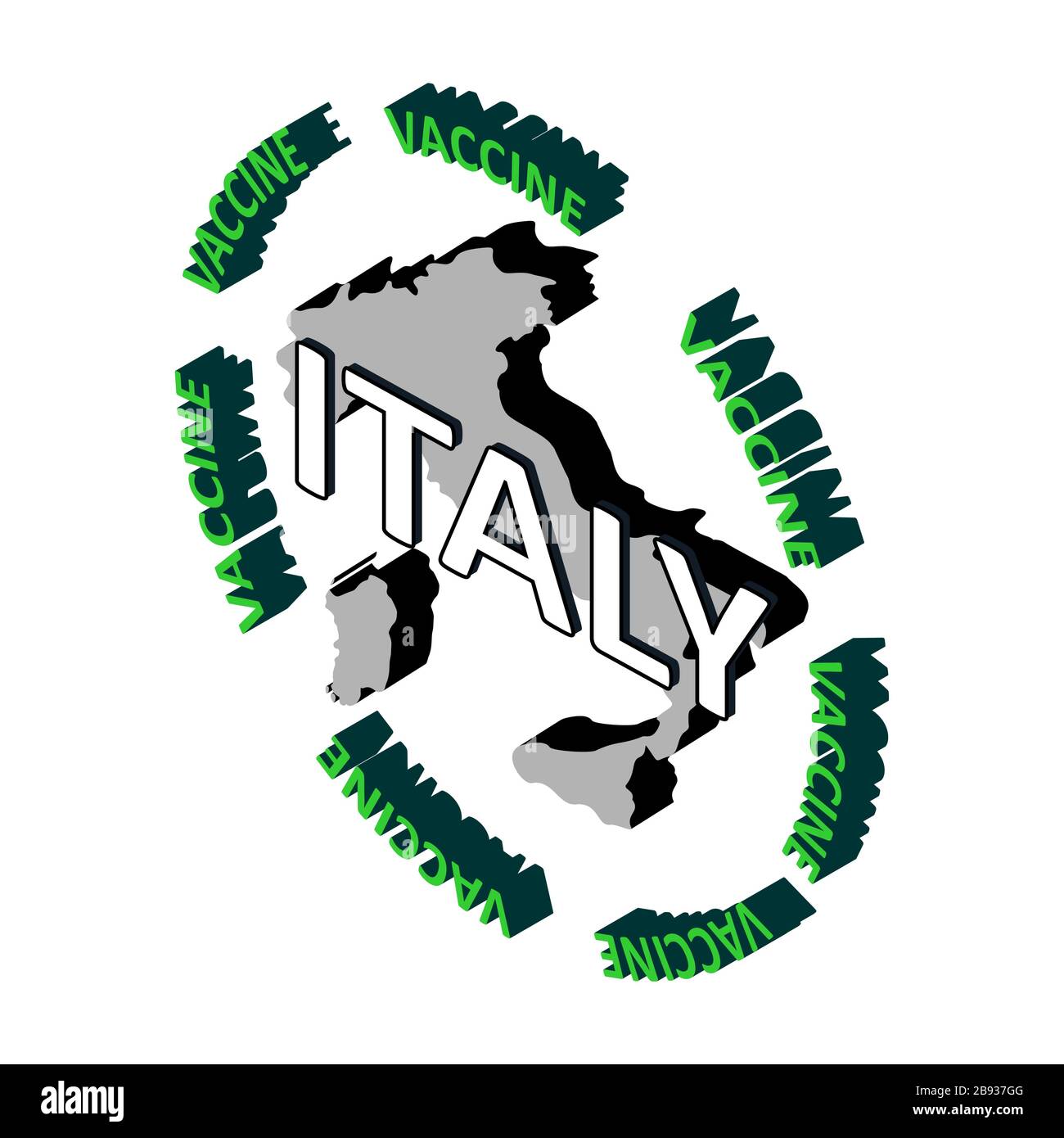 Il concetto di protezione della popolazione del paese dal coronavirus, un vaccino contro il coronavirus, covid-19. Mappa vettoriale isometrica dell'Italia circondata Illustrazione Vettoriale