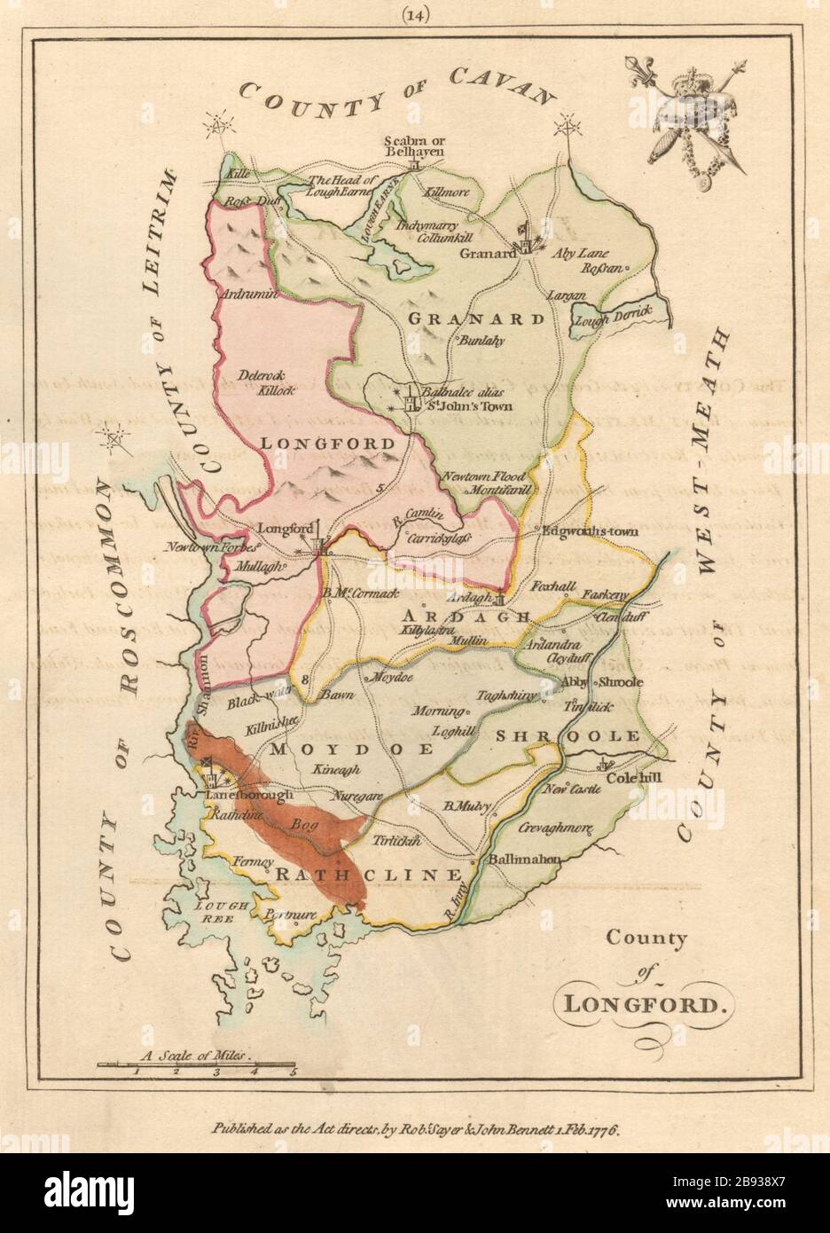Contea di Longford, Leinster. Antica mappa copperplate di Scalé / Sayer 1776 Foto Stock